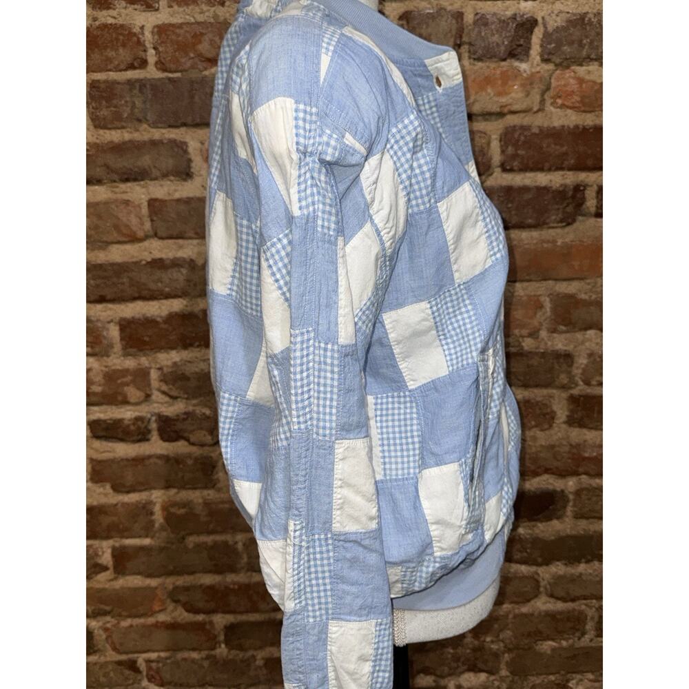 Vintage London Fog Patchwork Bomber Jacket M Blue Gingham Cotton Shoulder Pads - Picture 4 of 12